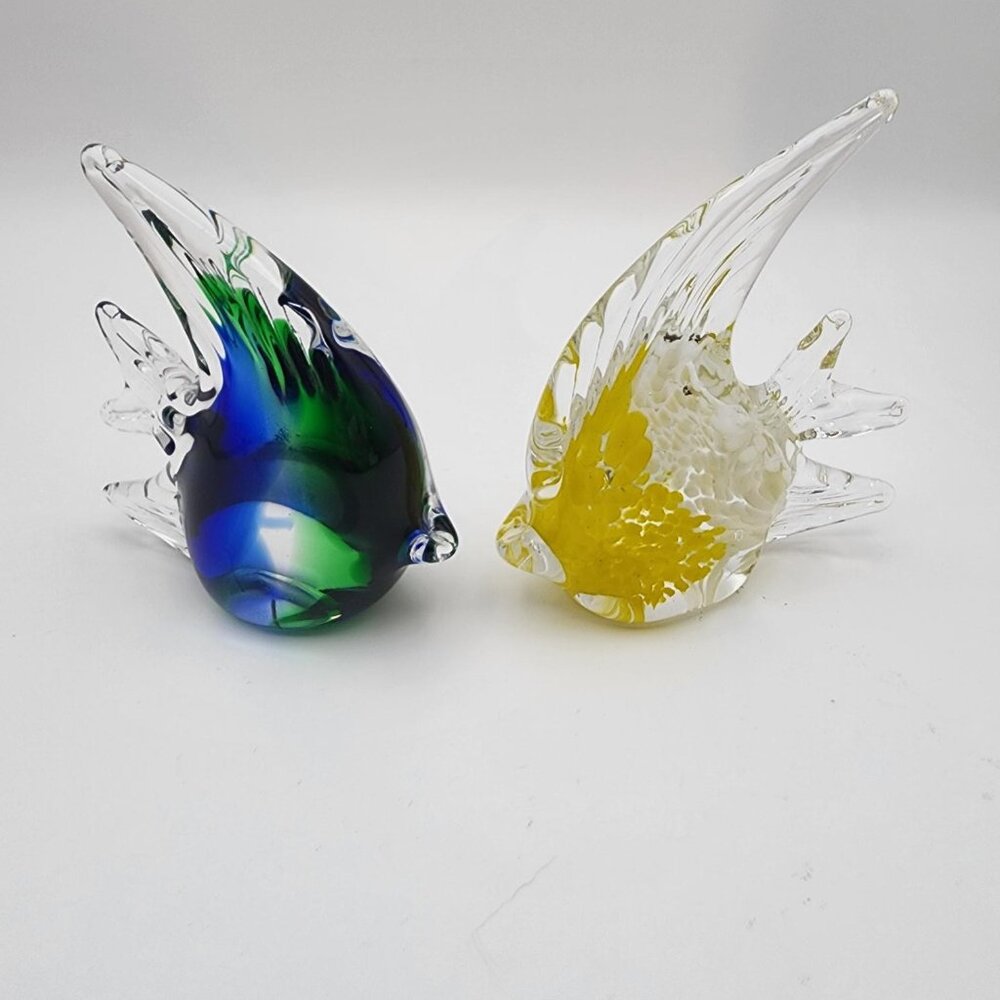 Vintage Art Glass Angel Fish Figurines/Paperweights Murano Style Set of 2